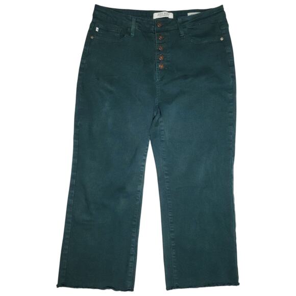 Judy Blue Womens Wide Leg Crop Jeans Sz 15/32 Green Raw Hem JB88104C Button Fly - Picture 1 of 8